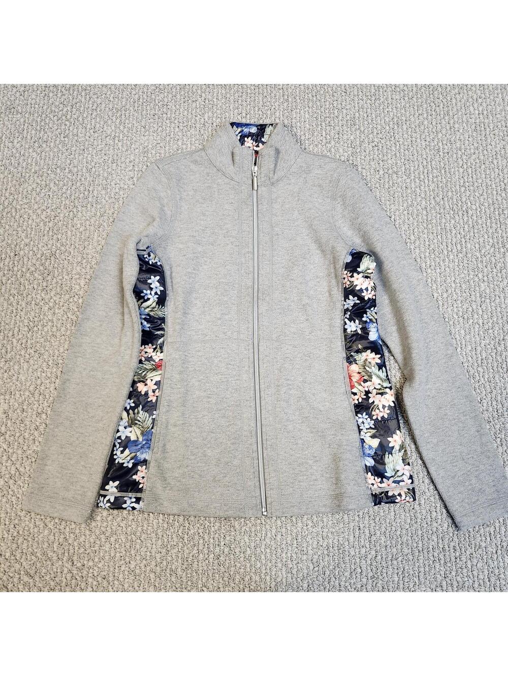 Tommy Bahama Women's Gray Full Zip Activewear Jacket Floral Side Panels XS/P NWT